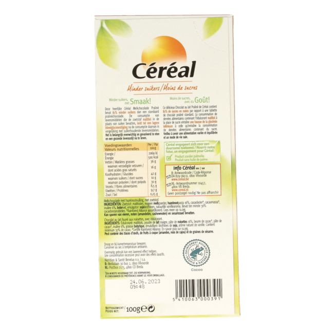 Cereal Tableta praliné maltitol 100 Gramos