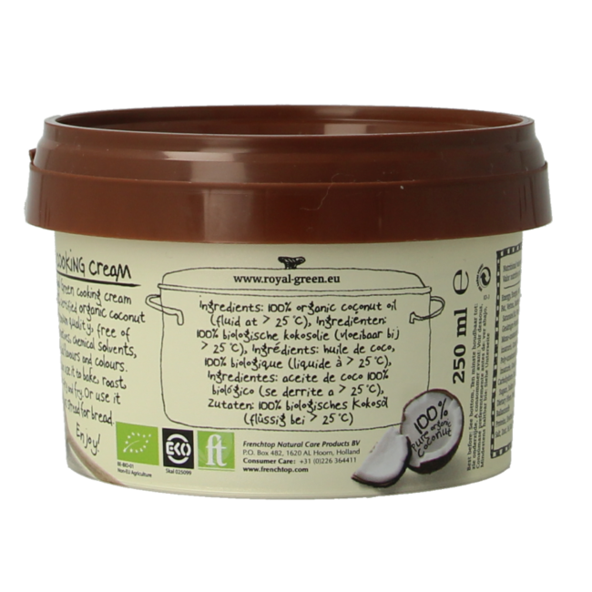 Royal Green Coconut cooking cream odourless organic 250 Millilitres