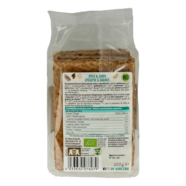 Dr. Karg's Spelt met zaden bio 200 Gram