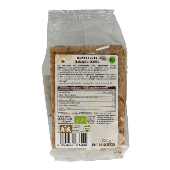 Dr. Karg's Classique 3 Graines Bio 200 g
