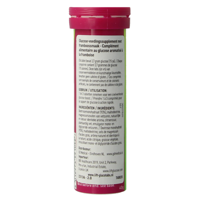 Lift Glucotabs frambuesa tubo de transporte 10 comprimidos