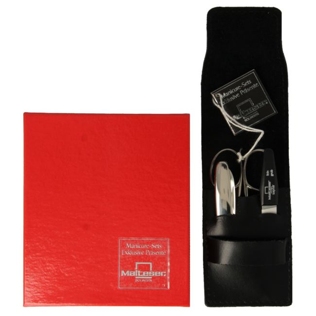 Malteser 3-piece cowhide leather pocket case with nail scissors and pocket knife, 1 set