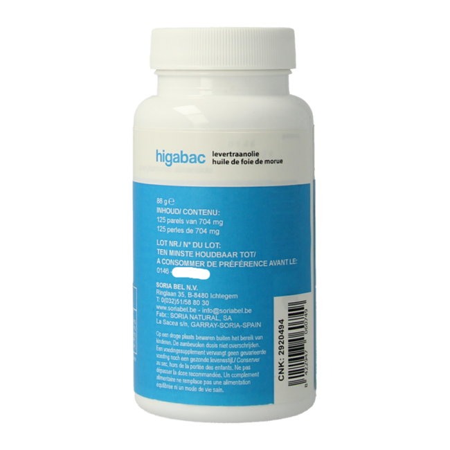 Soria Natural Higabac Lebertranöl 125 Softgels