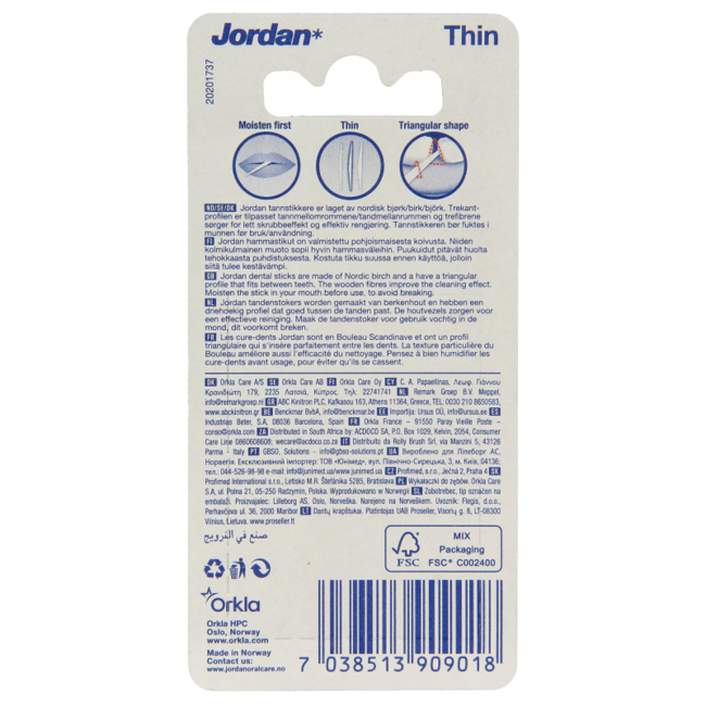 Jordan Palillos dentales finos menta 100 unidades