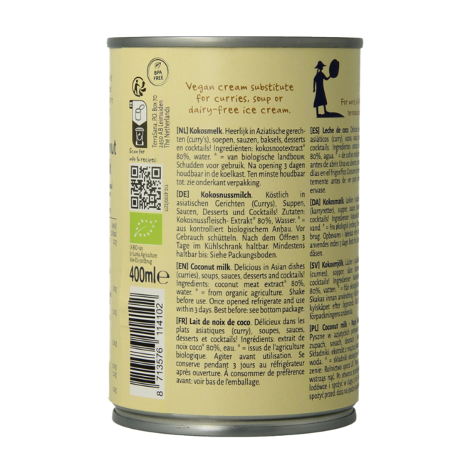 Coconut milk 22% fat organic 400 Millilitres