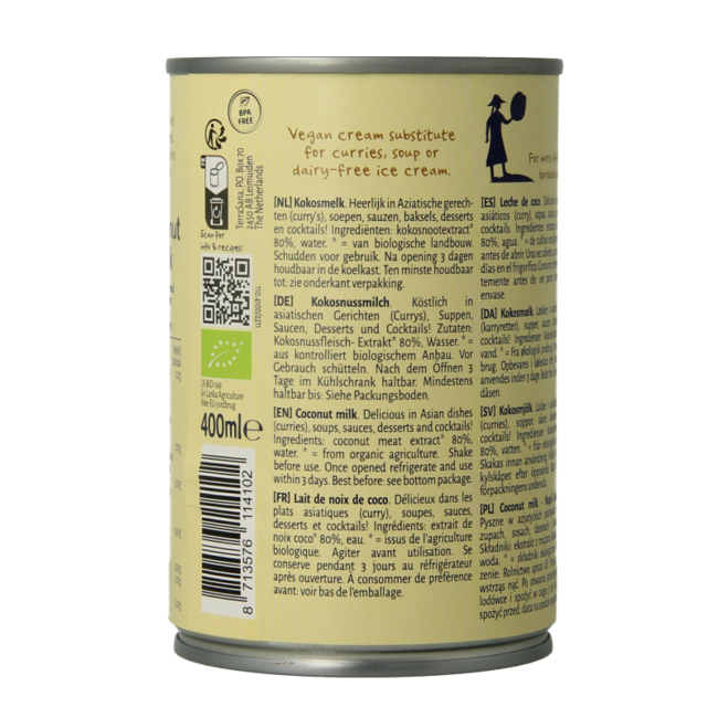 Leche de Coco 22% Grasa Bio 400 Mililitros