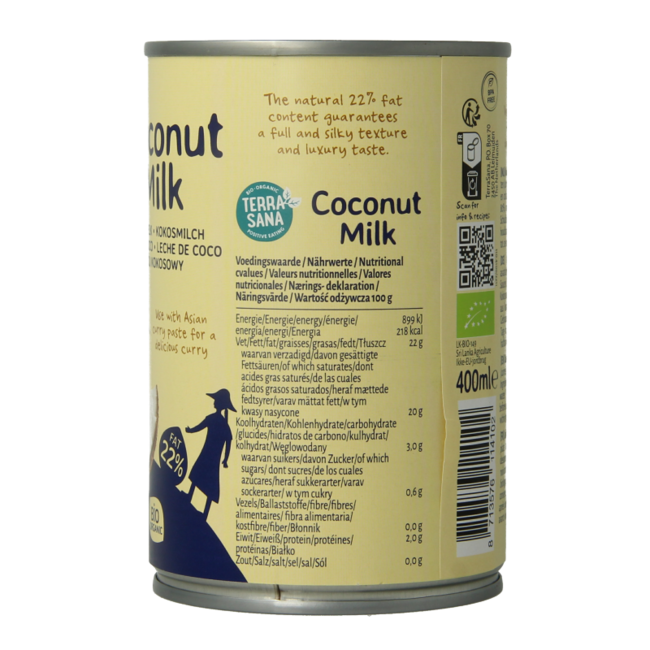 Coconut milk 22% fat organic 400 Millilitres