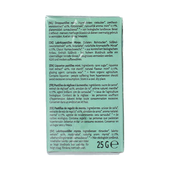 Organic mint liquorice pastilles 25 Gram