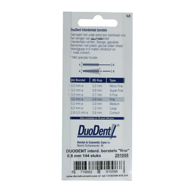 Brossettes interdentaires Duodent fines 0,8 mm - 144 pièces