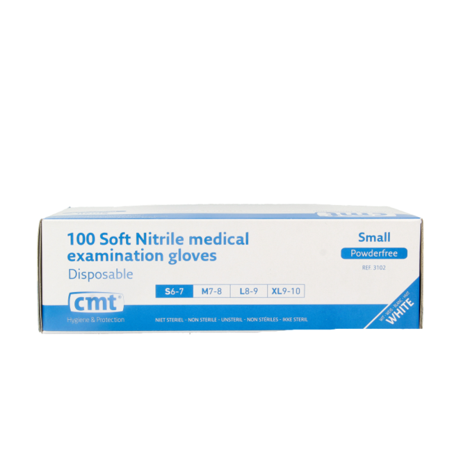 Guanto da esame CMT in nitrile bianco senza polvere taglia S 100 Pezzi