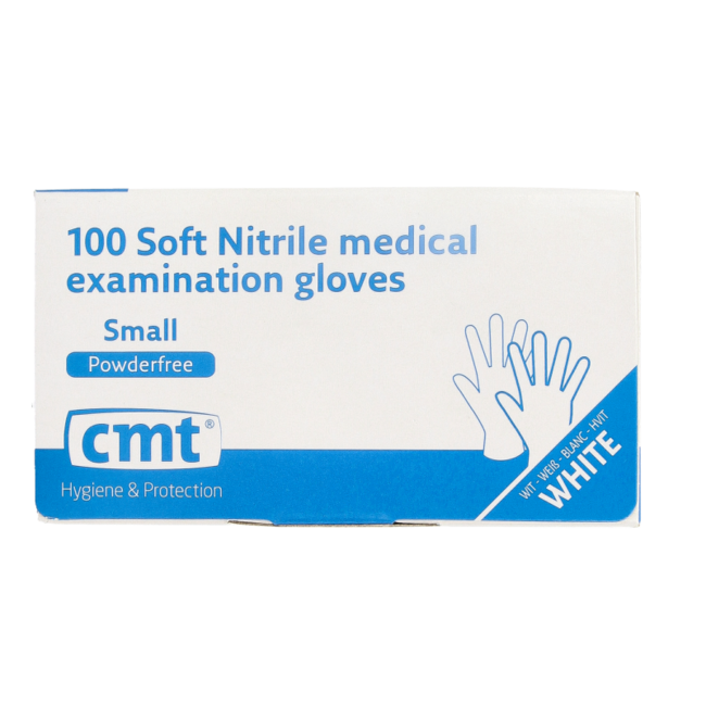 CMT Onderzoekshandschoen nitriel wit poedervrij maat S 100 Stuks