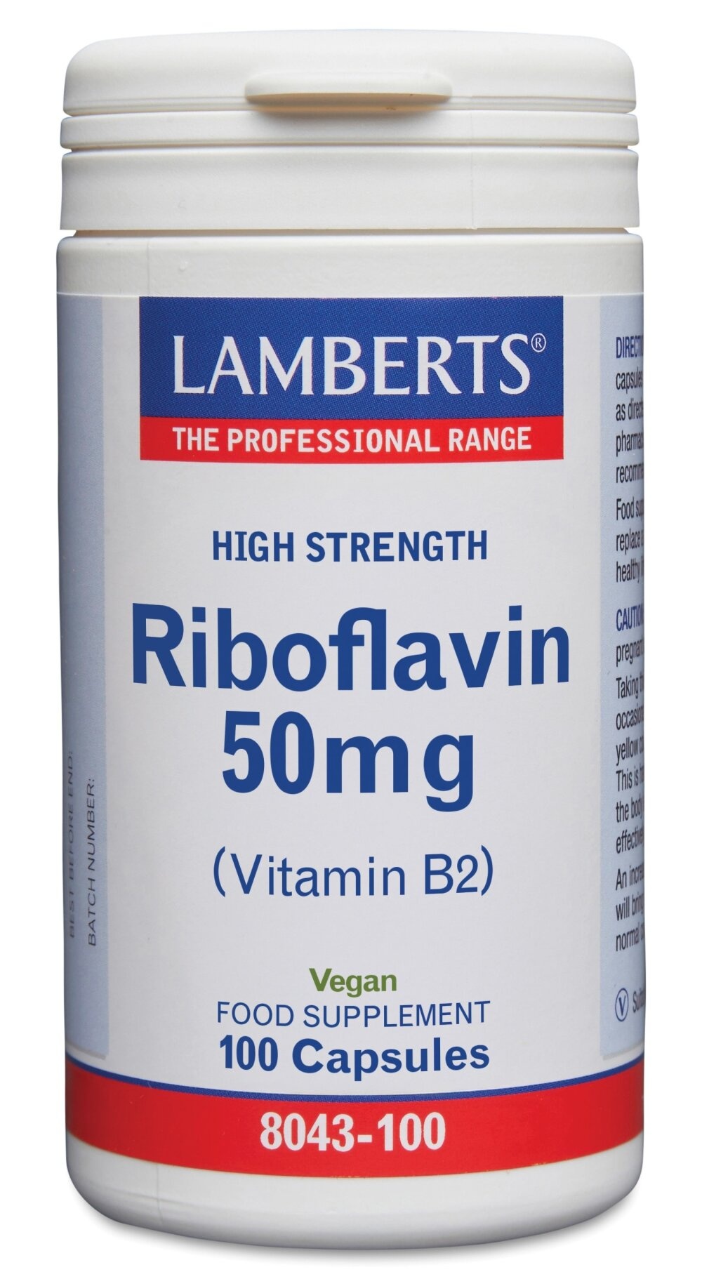 Lamberts Vitamina B2 50mg (riboflavina) 100 Cápsulas vegetarianas