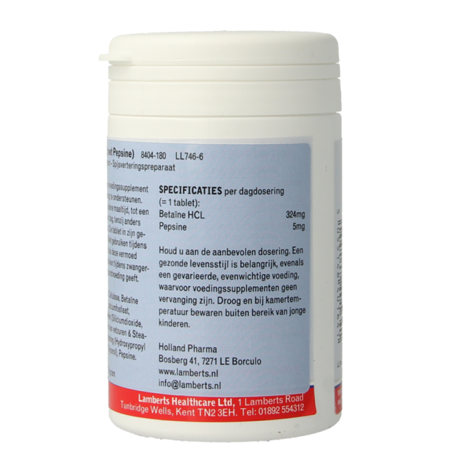 Betaína HCL 324mg/Pepsina 5mg 180 Comprimidos