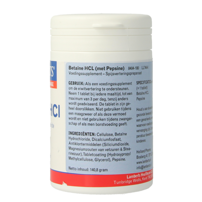 Betaína HCL 324mg/Pepsina 5mg 180 Comprimidos