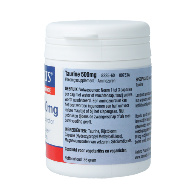 Lamberts Taurina 500mg 60 Cápsulas vegetarianas