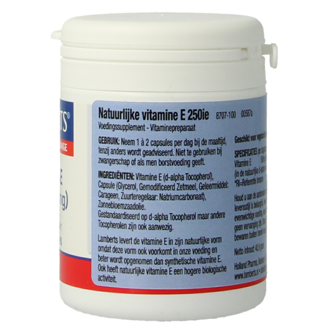Lamberts Vitamina E Naturale 250 UI 100 Capsule Vegetariane