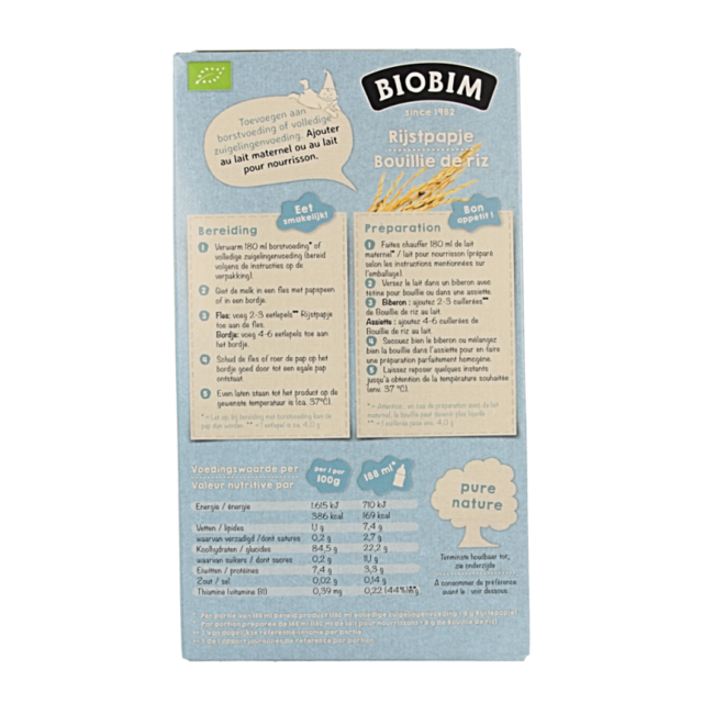 Organic baby rice porridge 4 months 200g