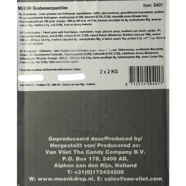 Meenk Heidelbeer-Pastillen 4000 Gramm