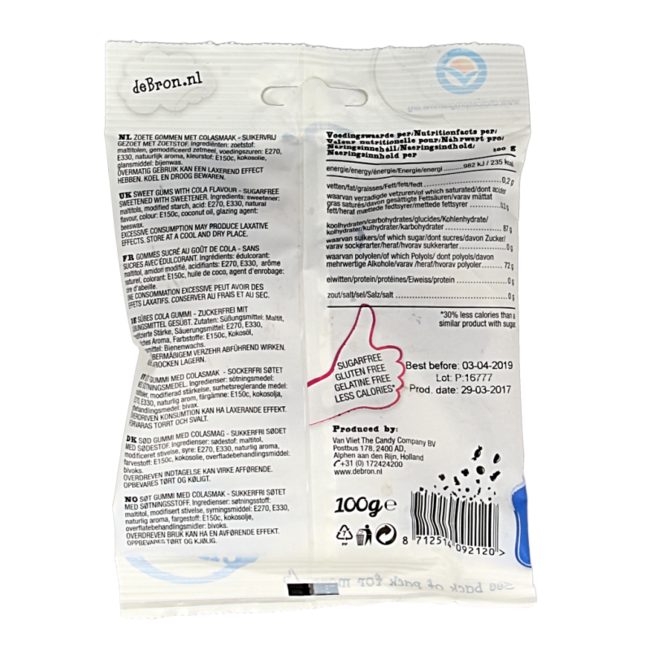 Gommes au cola sans sucre 100 g