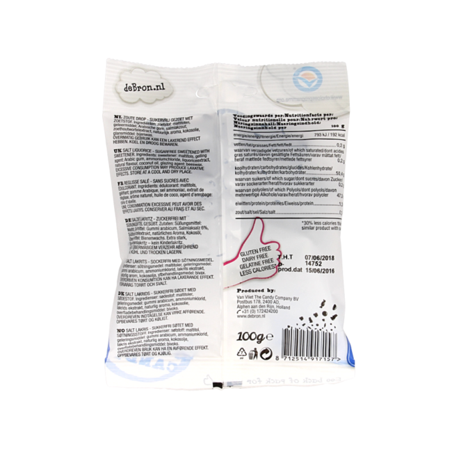 De Bron Clover salt liquorice sugar-free 100 Gram