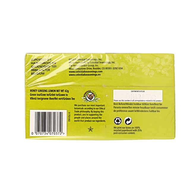 Celestial Seasonings Honig-Zitrone-Ginseng Grüner Tee, 20 Beutel