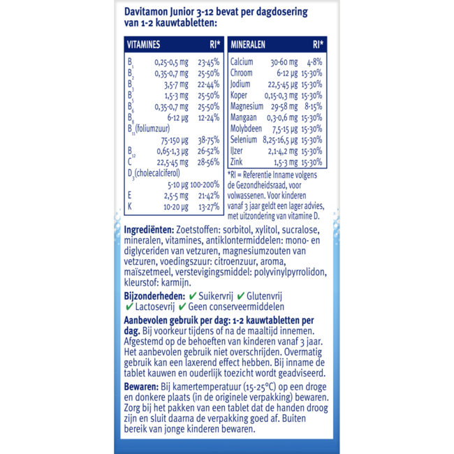 Junior 3+ framboos 60 Kauwtabletten