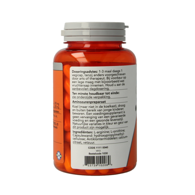 NOW Arginine & ornithine 500 / 250mg 100 Cápsulas vegetarianas