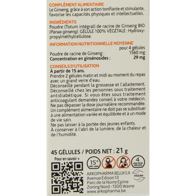 Ginseng bio 45 gélules
