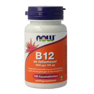 NOW NOW Vitamine B12 1000 mcg et Acide Folique 100 mcg 100 Comprimés à Croquer
