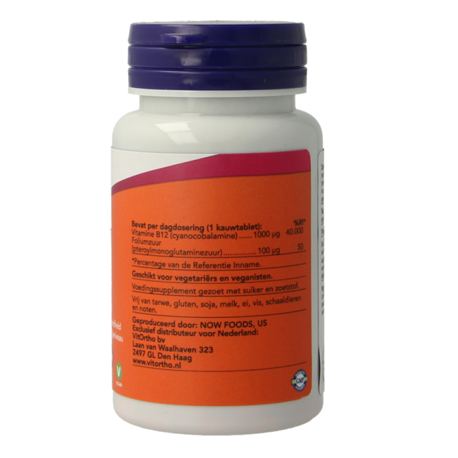 NOW Vitamina B12 1000mcg e Acido Folico 100mcg 100 Compresse Masticabili