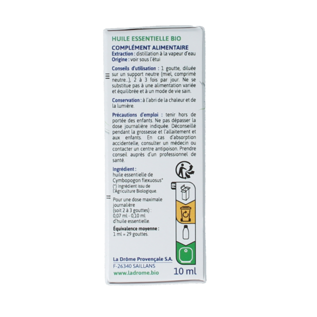 Aceite de lemongrass bio Ladrome 10 ml