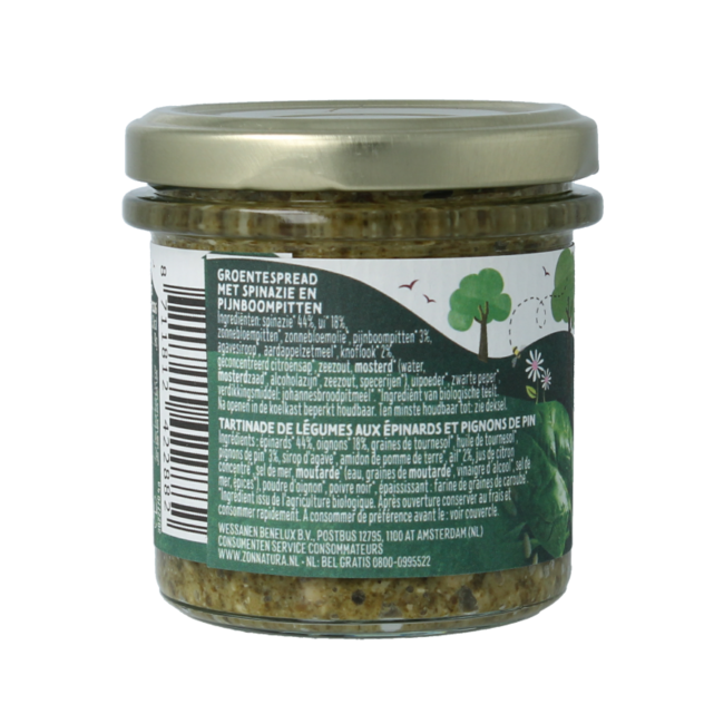 Zonnatura Organic spinach vegetable spread 135 Gram