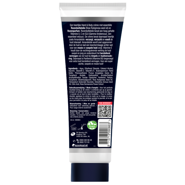 Lucovitaal Hand & body rozen wonder creme 100 Milliliter