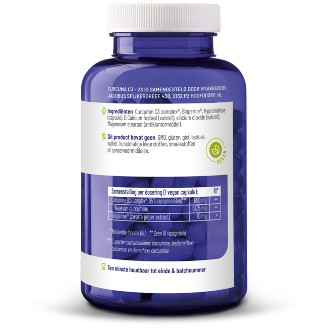 Cúrcuma C3-2X (95% curcuminoides) con Bioperine 120 cápsulas vegetales