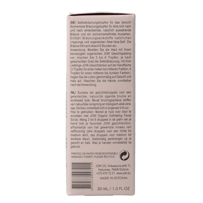 Gocce Viso Autoabbronzanti Joik Organics Senza Sole 30 Millilitri