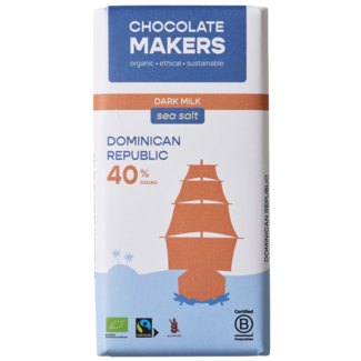 Chocolatemakers Chocolatemakers Tres Hombres bar 40% milk sea salt fairtrade organic 80 Gram