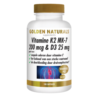 Golden Naturals Vitamine K2 MK-7 200mcg & D3 25mcg 180 Vegetarische capsules