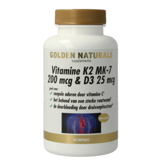 Golden Naturals Vitamine K2 200mcg & D3 25mcg 60 Vegetarische capsules