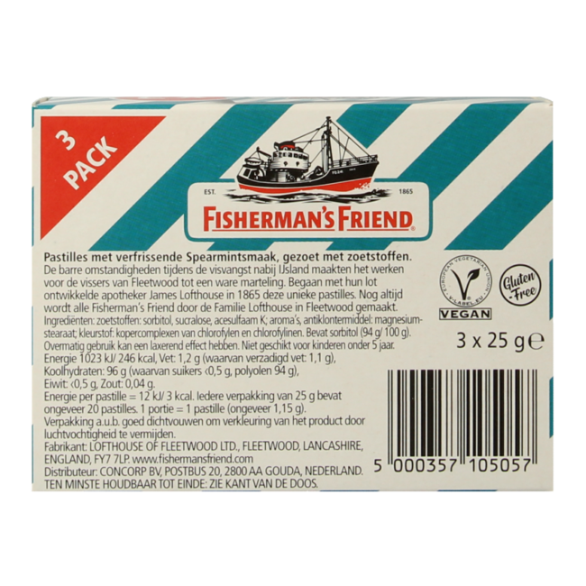 Fisherman's Friend Spearmint bez cukru, 3-pak, 25 gramów