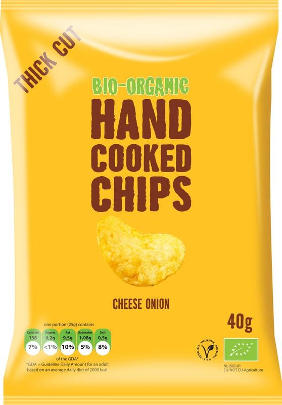 Transforma Chips Trafo Chips artesanales de queso y cebolla bio 40 g - VitAdvice BV