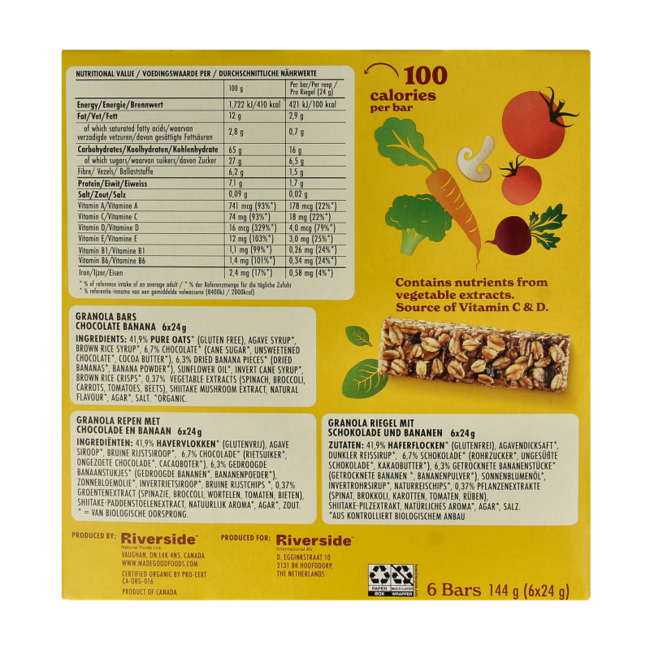 Made Good Granola bar chocolate banana 24 gram organic 6 pieces