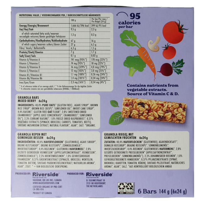 MadeGood Organic Mixed Berries Granola Bars 24g - Pack of 6