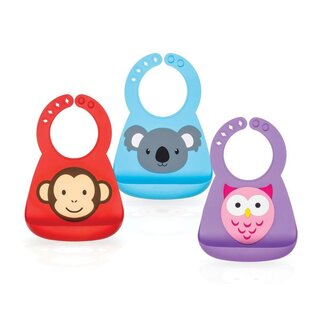 Nuby Bavoir 3D en silicone motif animaux 3 mois+ 1 pièce