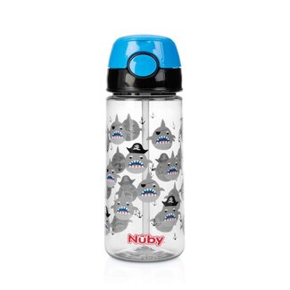 Nuby Tazza con cannuccia morbida e bottone a pressione, blu, 540ml, 4+ anni, 1 Pezzo