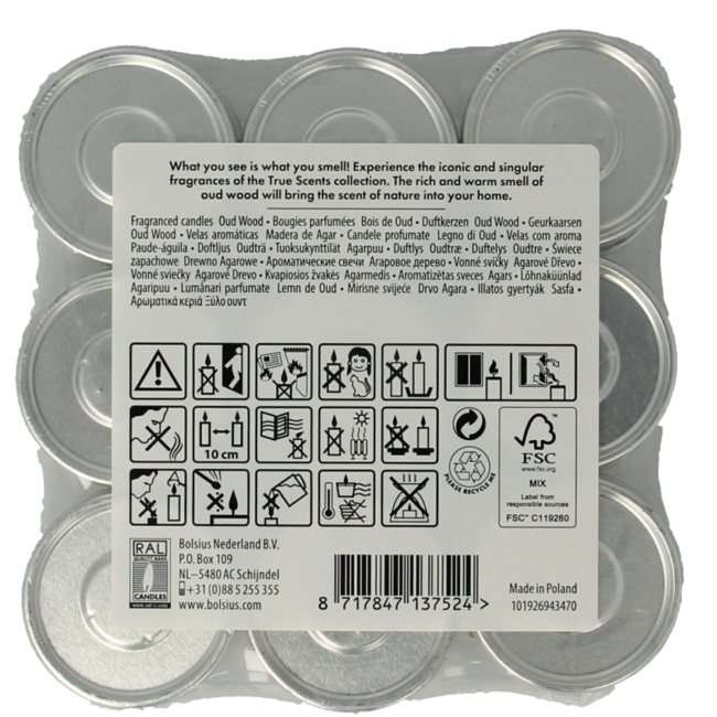 Bolsius True Scents velas de té old wood 18 unidades