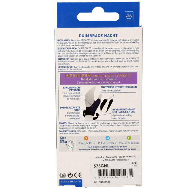 Ortesis de pulgar para noche izquierda talla L 1 unidad