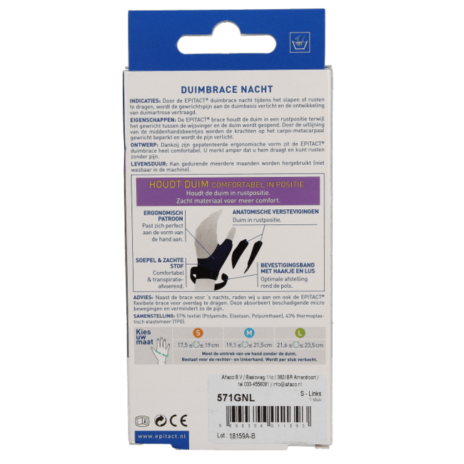 Thumb orthosis night left size S 1 Piece