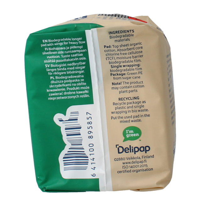 Serviettes hygiéniques Vuokkoset Long avec ailettes, 10 pièces