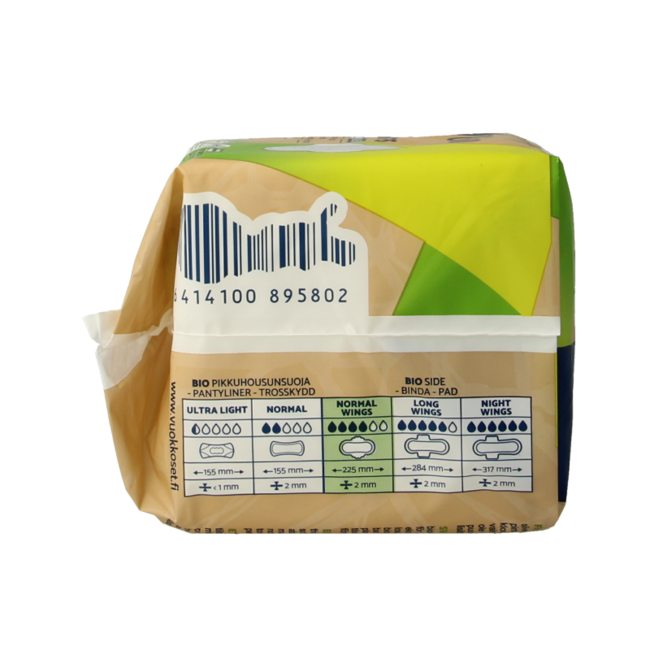 Serviettes hygiéniques bio normal avec ailettes 12 pièces