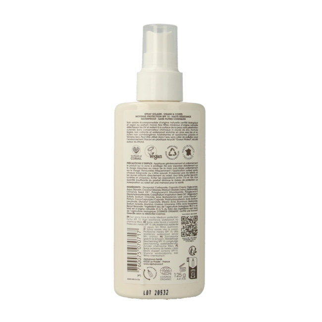 Alphanova Sun Sun Bio-Spray LSF15 vegan 125 Milliliter